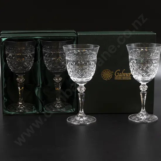 Boxed Two Pair Galway Irish Crystal Wine Goblets
