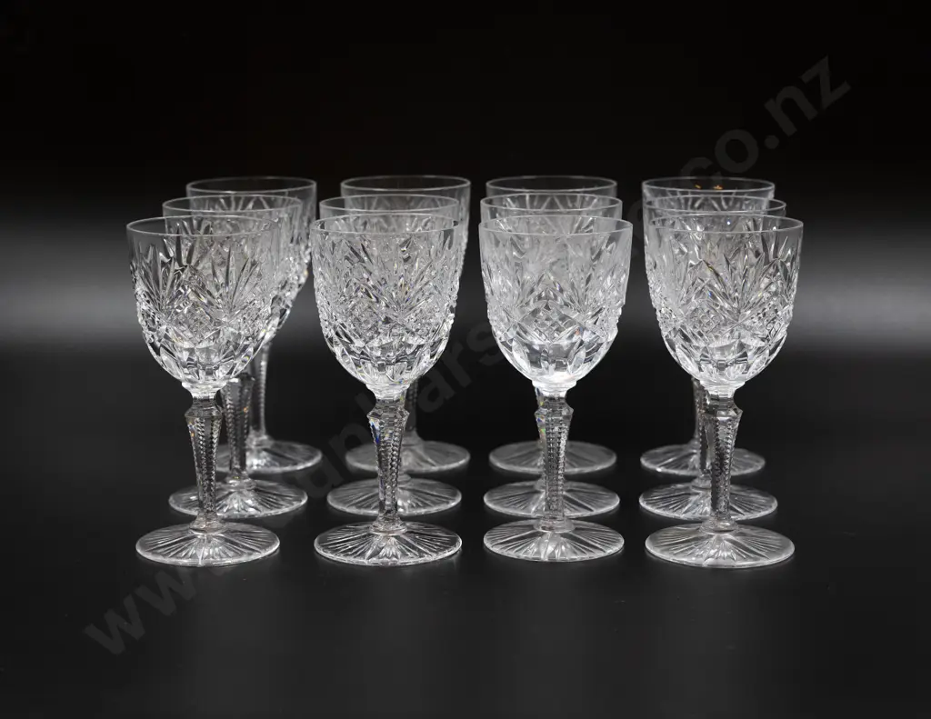 Set of Twelve Mixed Cut Crystal Wine Goblets Image 1++