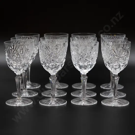 Set of Twelve Mixed Cut Crystal Wine Goblets