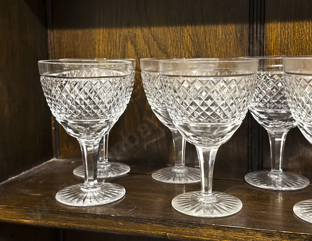 Set of Nine Webb & Corbett Mixed Cut Crystal Wine Goblets Image 1++