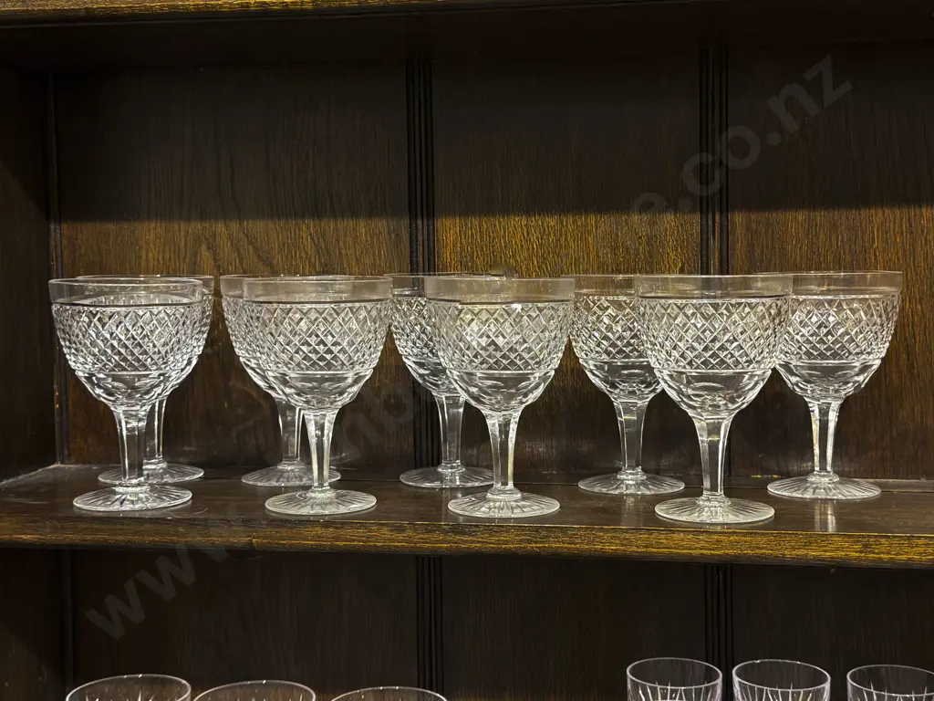 Set of Nine Webb & Corbett Mixed Cut Crystal Wine Goblets Image 1++