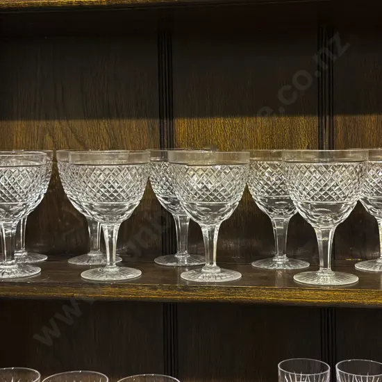 Set of Nine Webb & Corbett Mixed Cut Crystal Wine Goblets