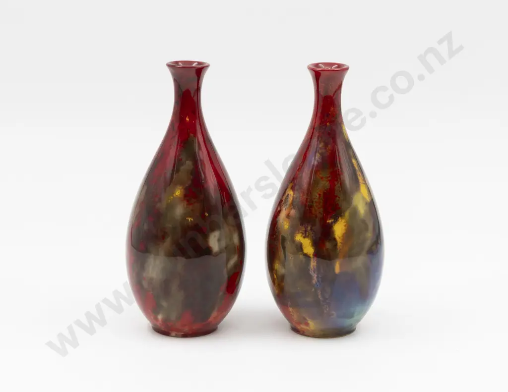 Pair Royal Doulton Flambé Signed Noke to the Bases Specimen Vases Image 1++