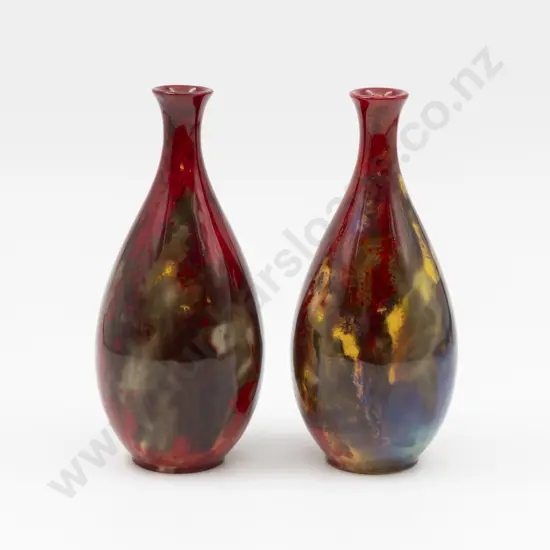 Pair Royal Doulton Flambé Signed Noke to the Bases Specimen Vases