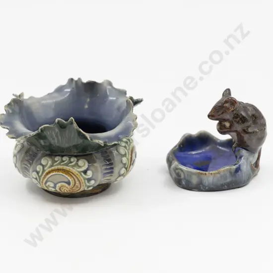 Doulton Lambeth Stoneware Mouse Figure On Dish Base