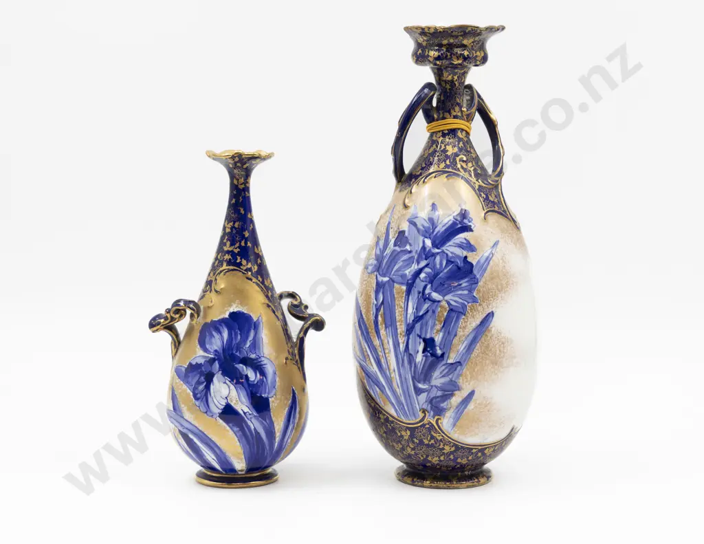 Two Royal Doulton Blue Painted Spring Botanical Decorated Specimen Urns Image 1++