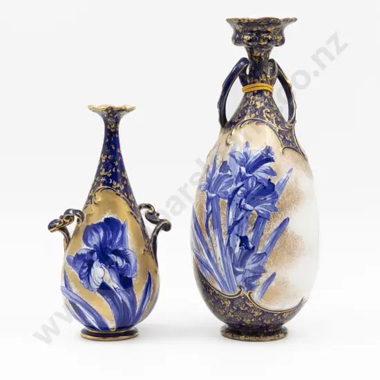 Two Royal Doulton Blue Painted Spring Botanical Decorated Specimen Urns