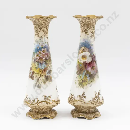 Pair Royal Doulton Hand Painted Mantel Specimen Vases