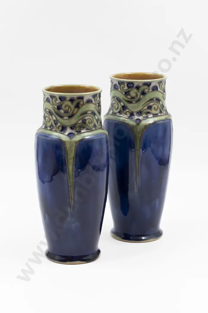 Pair Royal Doulton Stoneware Art Nouveau Tubelined Mantel Vases Image 1++