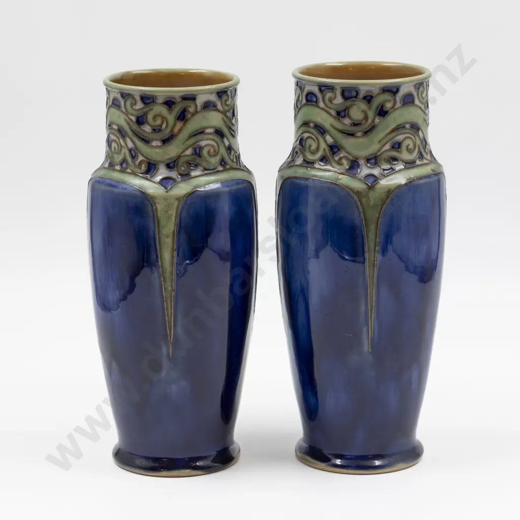 Pair Royal Doulton Stoneware Art Nouveau Tubelined Mantel Vases Image 1++