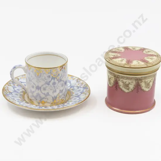 Antique Royal Worcester Vanity Pot & Coffee Can & Saucer Aracon Pattern