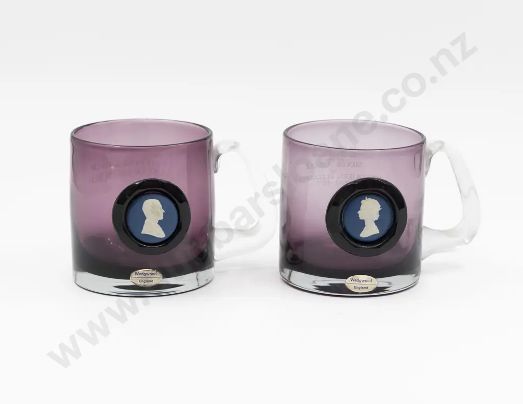 Two Wedgwood Commemorative Amethyst Glass Mugs With Jasper Cameo Portraits Image 1++