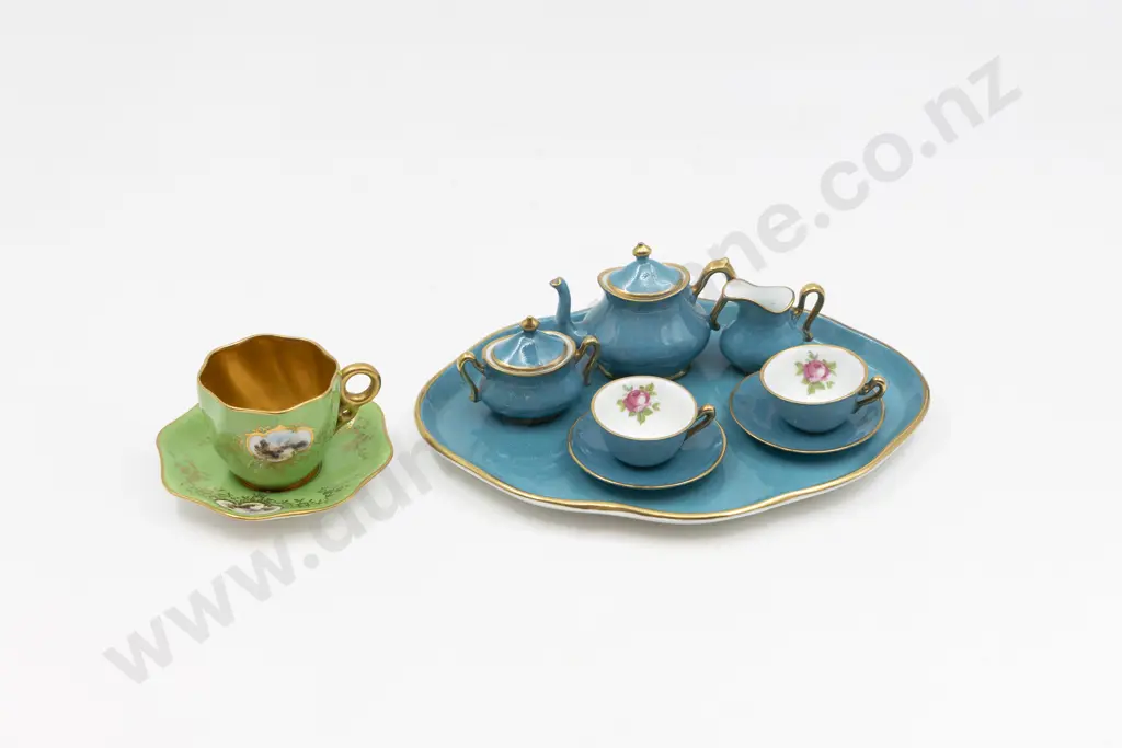 Crown Staffordshire Miniature 8 Piece Teaset With Coalport Miniature Cup & Saucer Image 1++