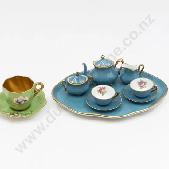 Crown Staffordshire Miniature 8 Piece Teaset With Coalport Miniature Cup & Saucer