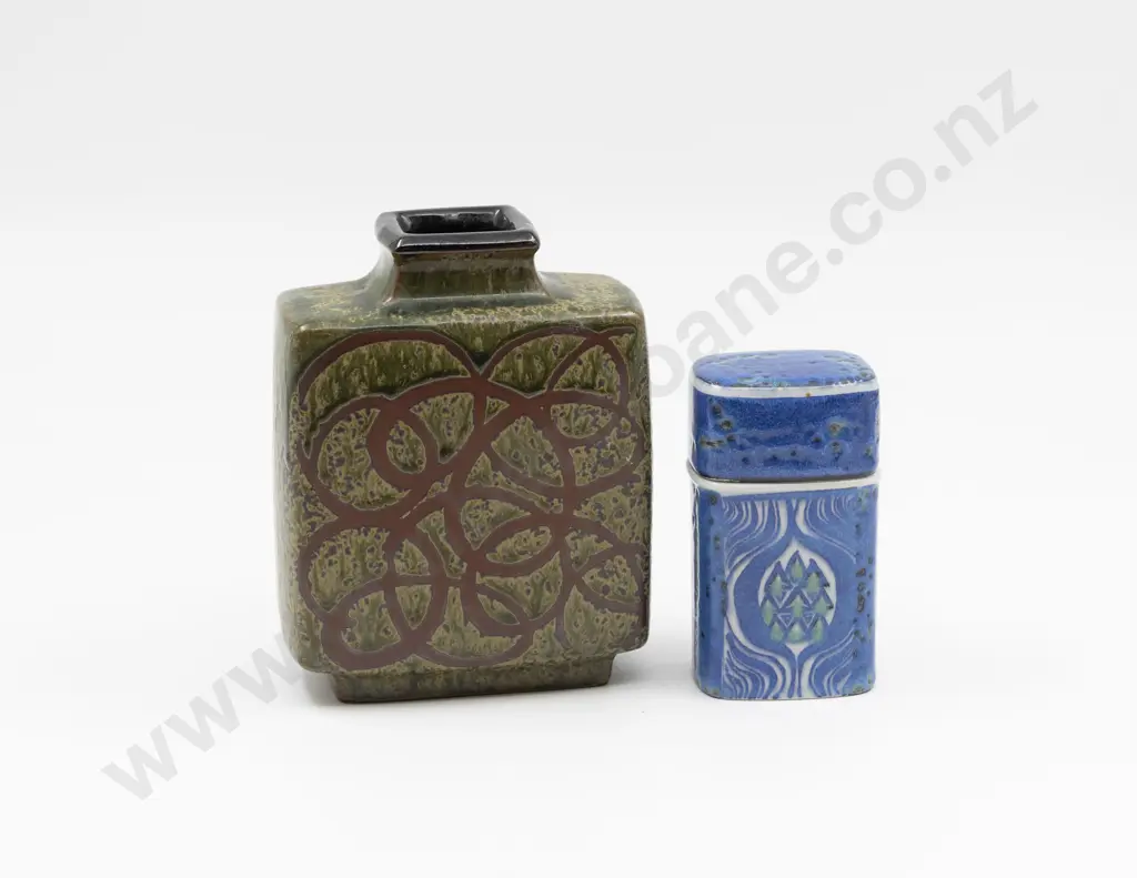 Copenhagen Covered Jar With Japanese Stylised Slab Sided Vase Image 1++