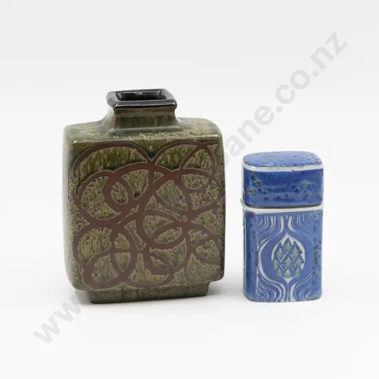 Copenhagen Covered Jar With Japanese Stylised Slab Sided Vase