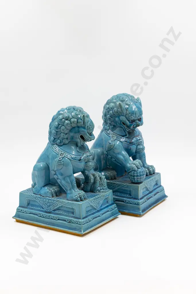 Pair Turquoise Glazed Temple Dogs Image 1++