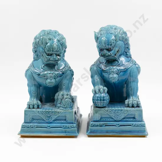 Pair Turquoise Glazed Temple Dogs