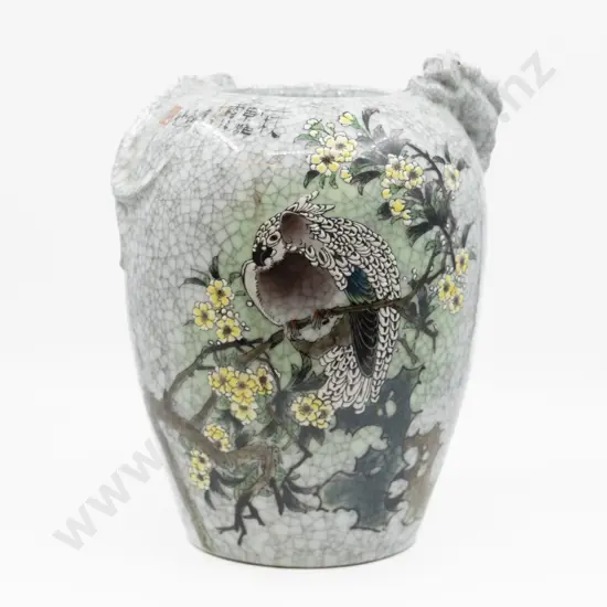 Chinese White Celadon Crackle Glaze Urn