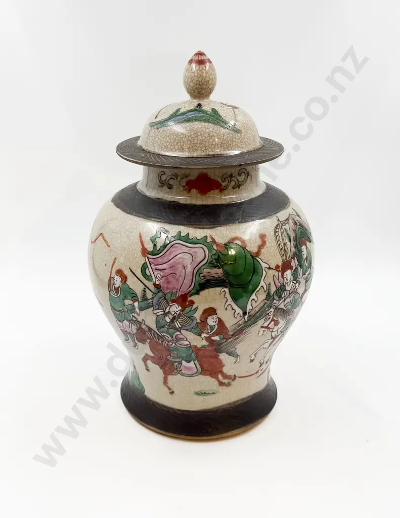 Antique Chinese Crackle Glaze Lidded Urn Image 1++