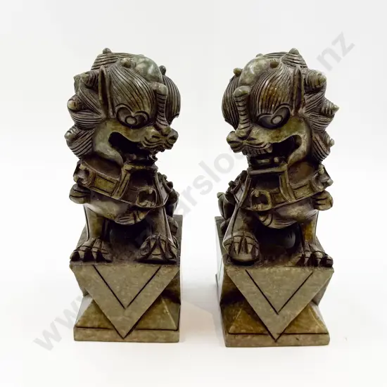 Pair Chinese Carved Soapstone Foo Dogs