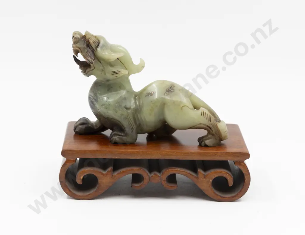 Chinese Carved Soapstone Dragon on Stand Image 1++