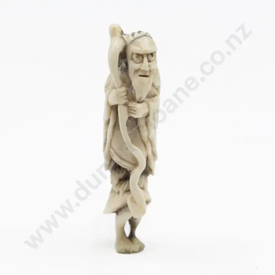 Signed Carved Ivory Netsuke of an Old Sage