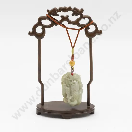 Carved Hardstone Handling Piece of Dragon Grasping Peanut on Hanging Stand