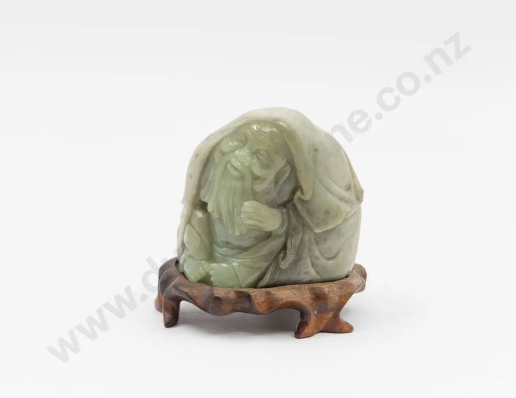 Chinese Carved Jade Seated Immortal With Stand Image 1++