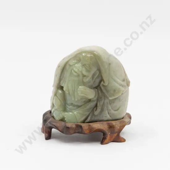 Chinese Carved Jade Seated Immortal With Stand