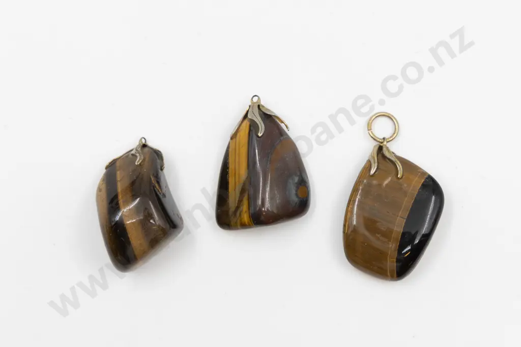 Three Large Tiger Eye Gem Pendants Image 1++