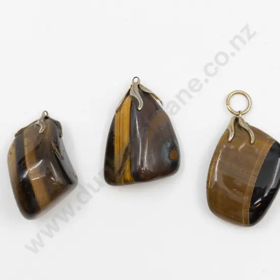 Three Large Tiger Eye Gem Pendants