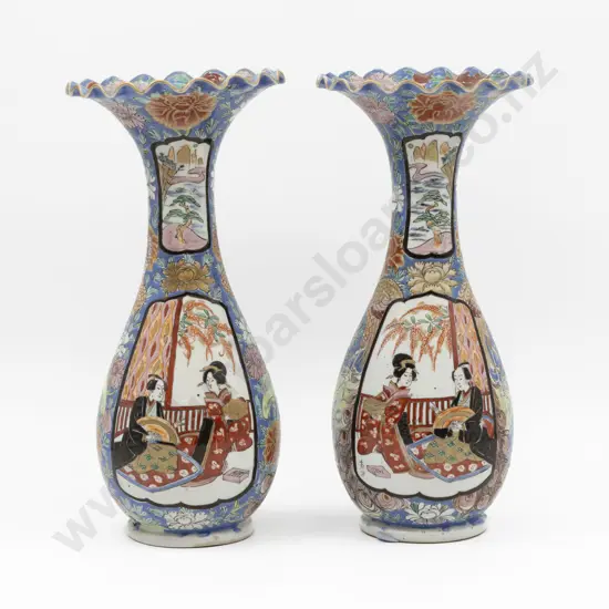 Pair Antique Japanese Imari Mantel Vases