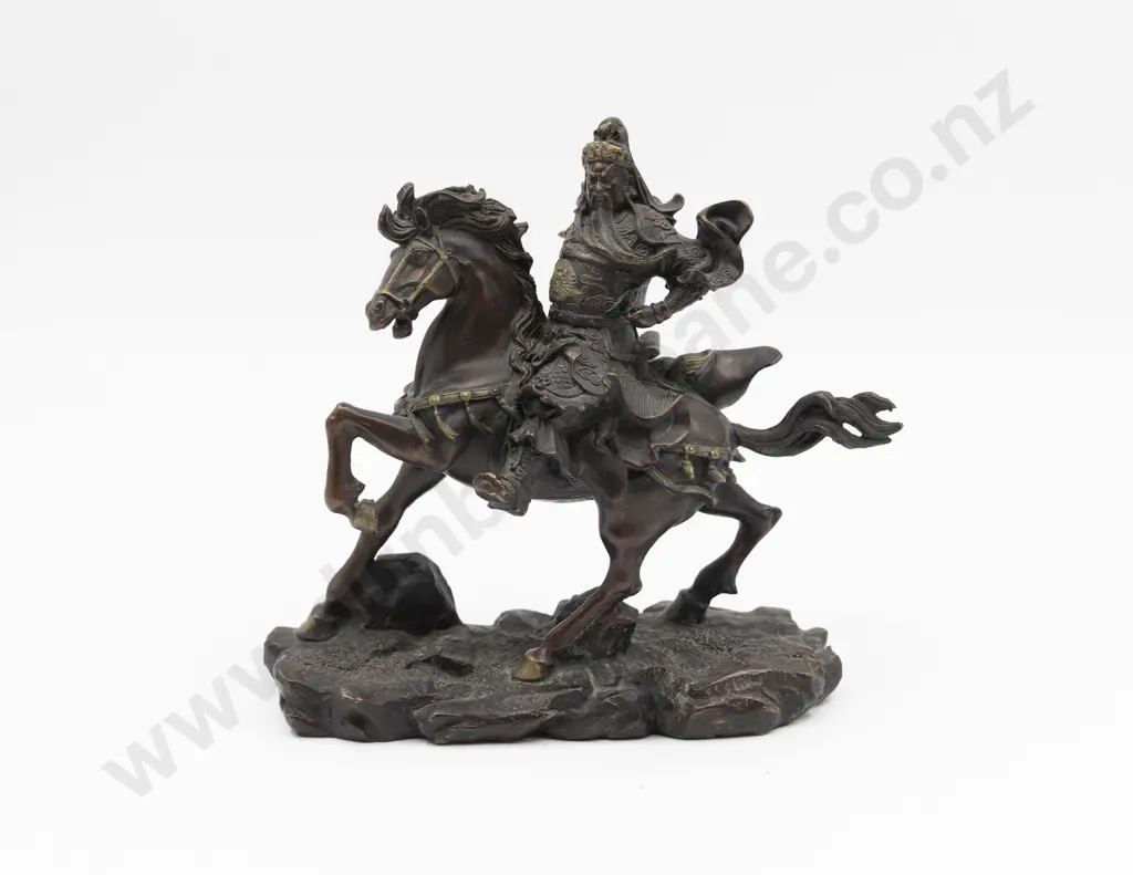 Chinese Bronze Statue of Warrior Mounted on Fine Horse Image 1++