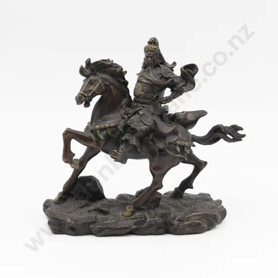 Chinese Bronze Statue of Warrior Mounted on Fine Horse