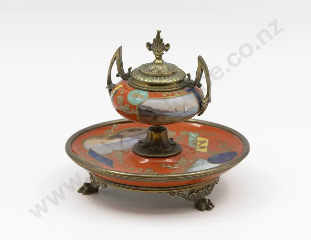 French Ormolu Mounted Hand Decorated Ink Stand Image 1++