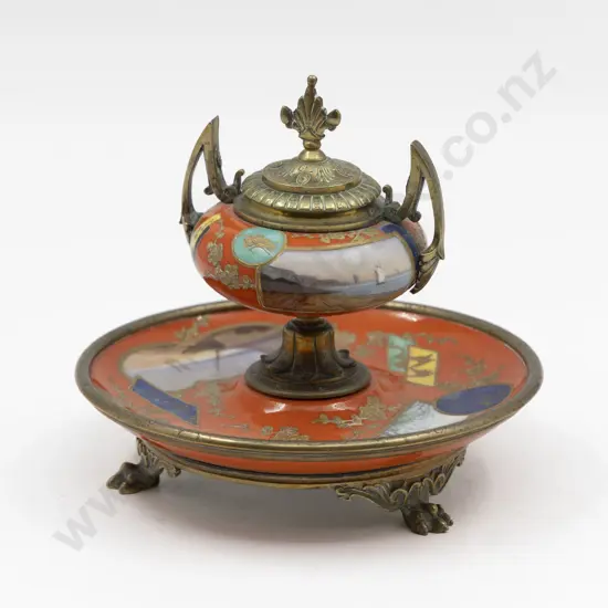 French Ormolu Mounted Hand Decorated Ink Stand