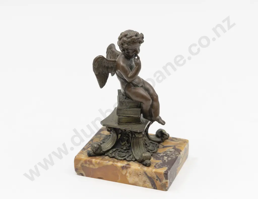 Bronze Seated Putti on Marble Base Image 1++