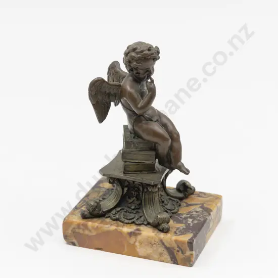 Bronze Seated Putti on Marble Base