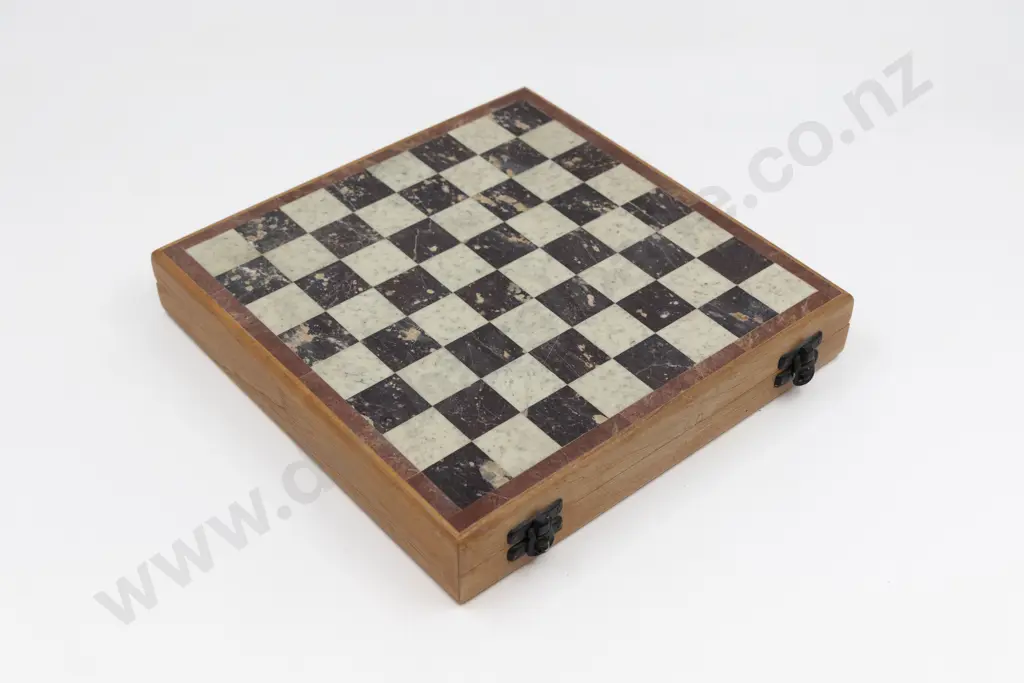 Small Cased Carved Soapstone Chess Set Image 1++