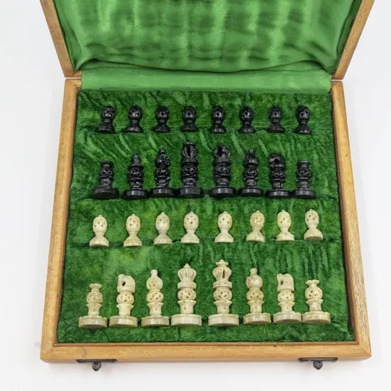 Small Cased Carved Soapstone Chess Set