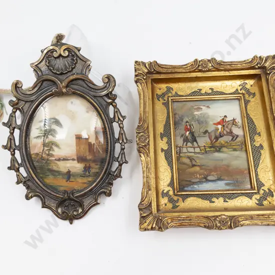 Miniature Oil on Board in Gilt Frame with Other in Metal Frame