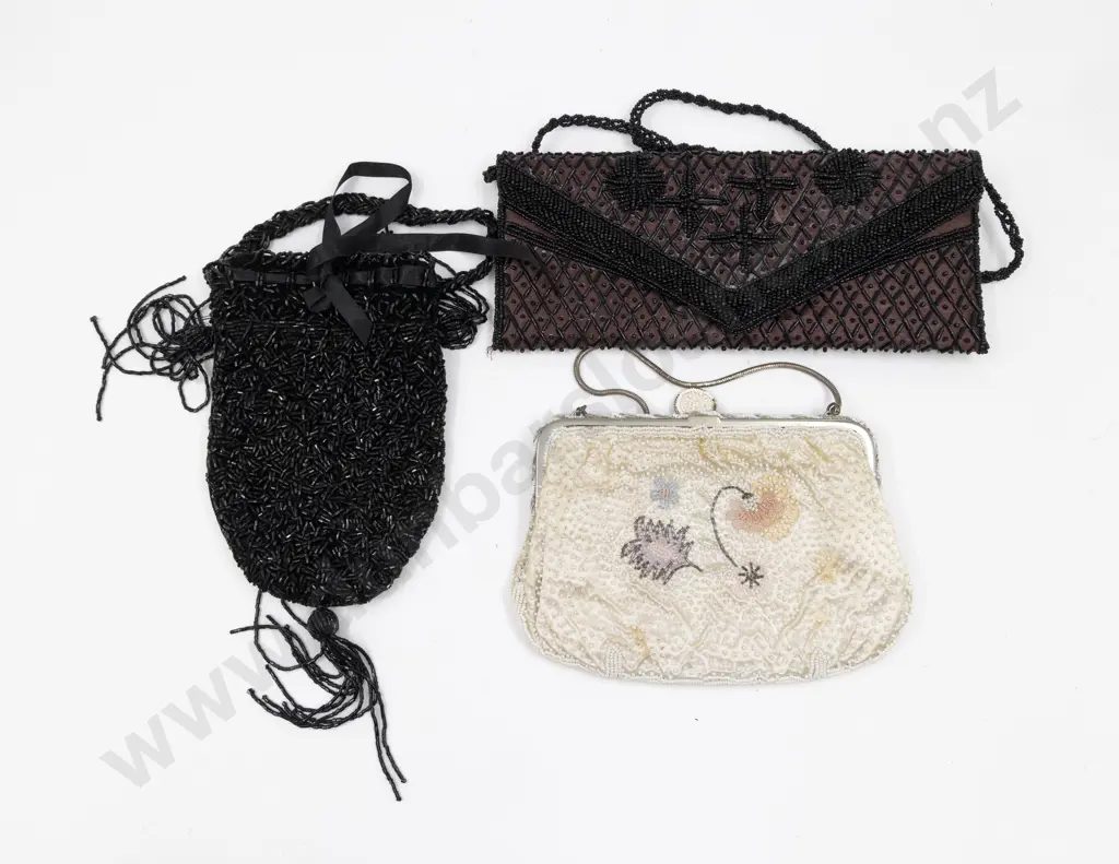 Two All Beaded Purses and Benetton Velvet Purse Image 1++