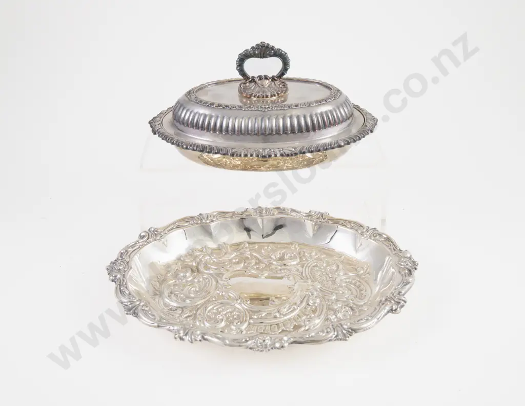 Small S/P Oval Entree Dish & Embossed Oval Shallow Bowl Image 1++