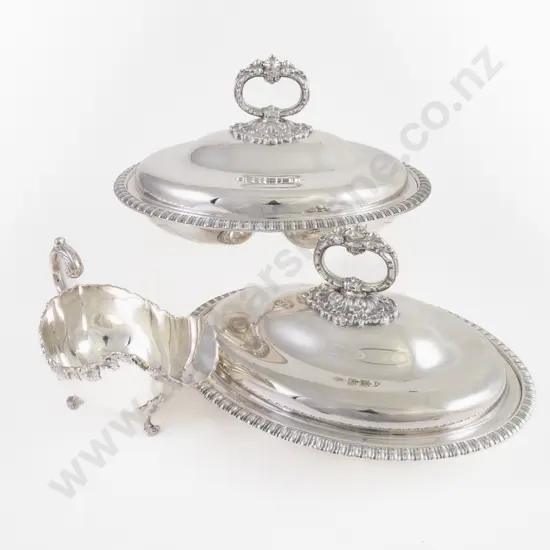 Pair Of Oval S/P Entree Dishes & Gravy Boat
