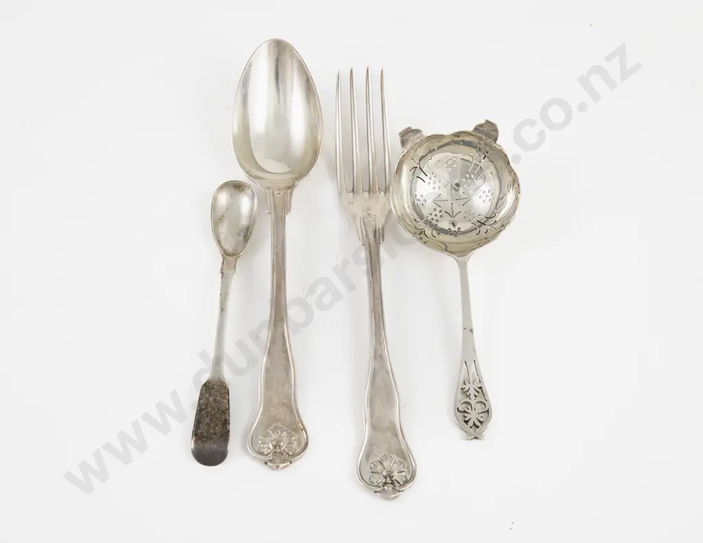 S/S Sifter Spoon Egg Spoon & European Table Fork & Spoon Stamped 63 Image 1++