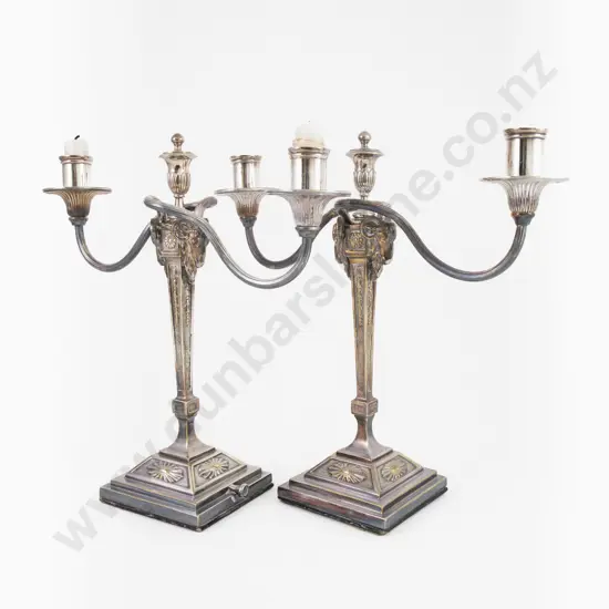 An Elegant Pair Of S/P Two Branch Candleabra