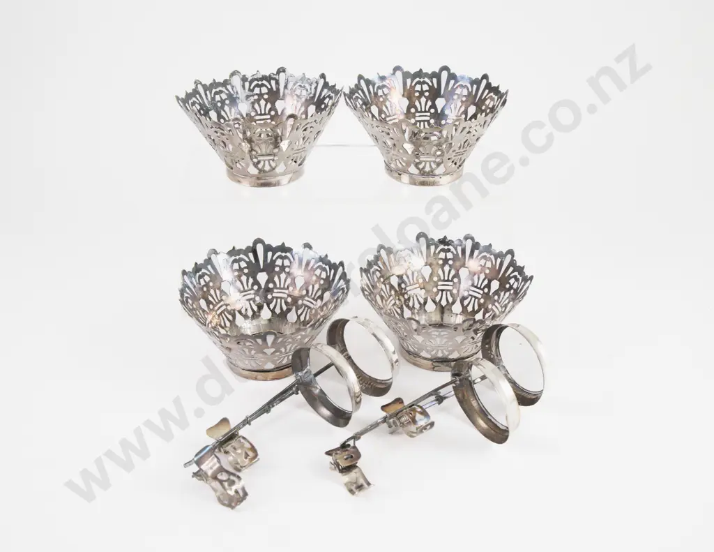 Set Of 4 S/P Reticulated Candle Shades & Holders Image 1++