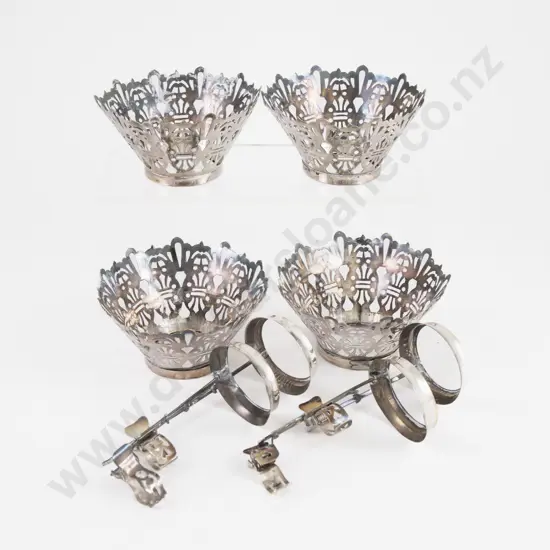 Set Of 4 S/P Reticulated Candle Shades & Holders