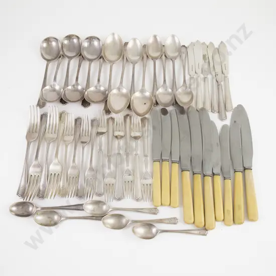 S/P Set Of Trefid End Pattern Cutlery Plus Bone Handled Knives